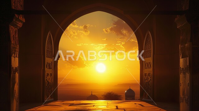 منظر غروب الشمس من الأقواس والأعمدة الداخلية للجوامع, الفن الهندسي المعماري للمساجد في المملكة العربية السعودية، مفهوم العبادة والتقرب إلى الله ، تصميمات وديكورات دينية