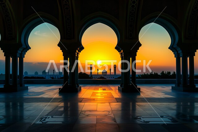 تصاميم وديكورات دينية، الزخارف والنقوش الاسلامية, صورة ظلية للأقواس والأعمدة الداخلية للجوامع، الفن الهندسي المعماري للمساجد في المملكة العربية السعودية، مفهوم العبادة والتقرب إلى الله, أماكن وأجواء روحانية, سالويت