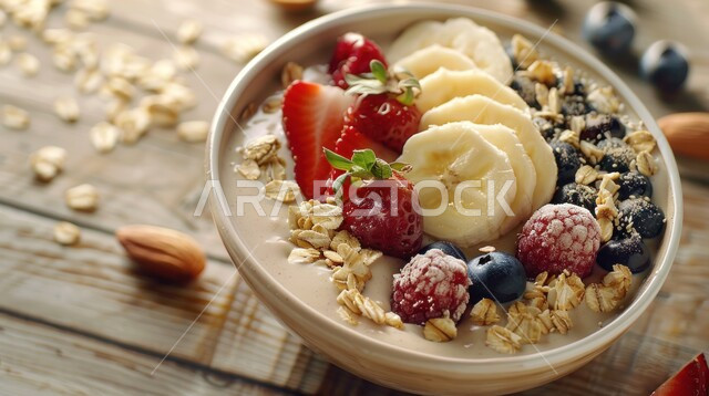  وجبات صحية ذات قيمة غذائية عالية ،وعاء من دقيق الشوفان المزين بالتوت البري الاحمر والأسود ,الفطور اللذيذ في مطاعم السعودية الشهيه، مأكولات مغذية ومفيدة