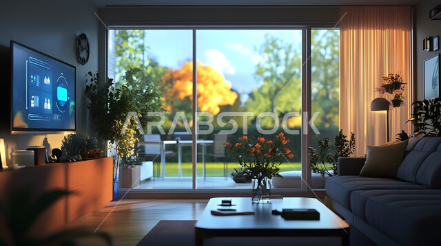 الديكورات المنزلية الداخلية، استخدام الاجهزة المتطورة في البيوت المعاصرة، منزل بأثاث انيق وتقنيات متقدمة، مفهوم التطور ومواكبة الالكترونيات, تصاميم عصرية للمنازل الذكية, التحول الرقمي في الفنون المعمارية