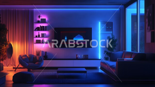 الديكورات المنزلية الداخلية، استخدام الاجهزة المتطورة في البيوت المعاصرة، منزل بأثاث انيق وتقنيات متقدمة، مفهوم التطور ومواكبة الالكترونيات, تصاميم عصرية للمنازل الذكية, التحول الرقمي في الفنون المعمارية