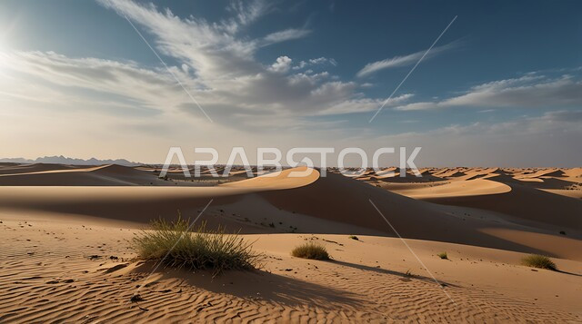  التكوينات والتشكيلات الرملية في صحراء المملكة العربية السعودية, الرمال الذهبية الناعمة, التلال والهضاب في المناطق الصحراوية وقت النهار, خلفية الطبيعة