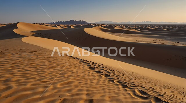  التكوينات والتشكيلات الرملية في صحراء المملكة العربية السعودية, الرمال الذهبية الناعمة, التلال والهضاب في المناطق الصحراوية وقت النهار, خلفية الطبيعة