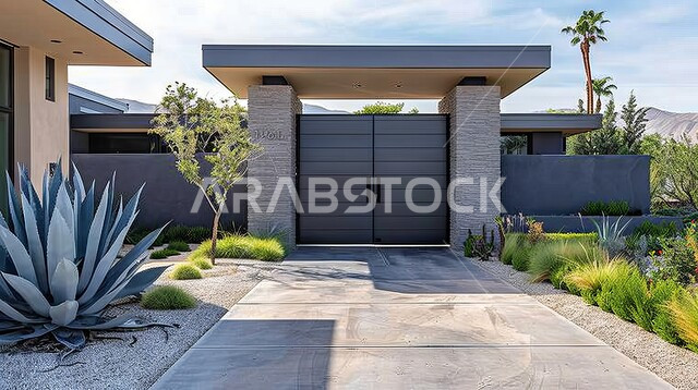 Entrance to a luxury building with a distinctive design, architectural engineering art for modern buildings, luxury residential apartments and villas in the Kingdom of Saudi Arabia, luxurious designs and decorations for entrances