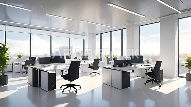 تصاميم داخلية وديكورات راقية على الطراز الحديث ،واجهات زجاجية ضخمة في مكتب العمل ،التصميم الداخلي باللون الأبيض لمكاتب وشركات المملكة العربية السعودية ،مهن ووظائف سعودية