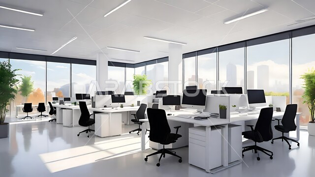 مهن ووظائف سعودية ،التصاميم الداخلية والديكورات الراقية على الطراز الحديث ،واجهات زجاجية ضخمة في مكتب العمل ،التصميم الداخلي باللون الأبيض لمكاتب وشركات المملكة العربية السعودية ،مهن ووظائف سعودية