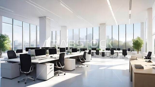 مهن ووظائف سعودية ،التصاميم الداخلية والديكورات الراقية على الطراز الحديث ،واجهات زجاجية ضخمة في مكتب العمل ،التصميم الداخلي باللون الأبيض لمكاتب وشركات المملكة العربية السعودية ،مهن ووظائف سعودية 