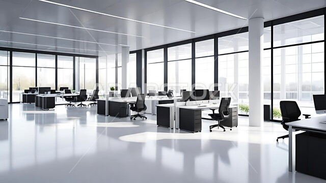 تصميم داخلي باللون الأبيض لمكاتب وشركات المملكة العربية السعودية ،تصاميم داخلية وديكورات راقية على الطراز الحديث ،واجهات زجاجية ضخمة في مكتب العمل  ،مهن ووظائف سعودية