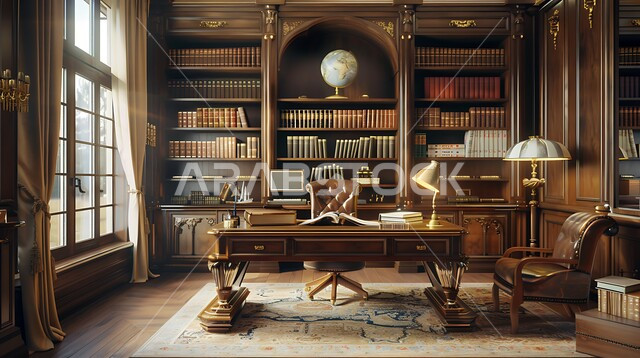 التصاميم والديكورات الداخليه المتميزه مع اثاث فاخر في المملكه العربيه السعوديه ، مكان للقراء ومحبي العلم  والمعرفة ،  مكتبه مليئة بالروايات والقصص المرتبة على الأرفف