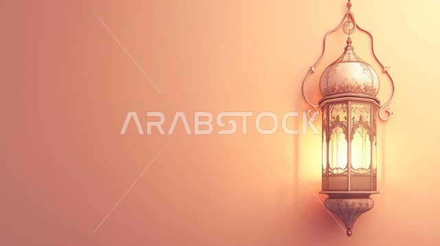 فانوس عربي تقليدي معدني، إضاءة وزينة شهر رمضان، الإحتفال والبهجه بقدوم شهر رمضان، ديكورات وأنوار، اجواء رمضانية رائعه، الاستعداد لدخول شهر رمضان المبارك، خلفية بيج