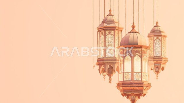 فوانيس معلقة عربية تقليدية معدنية، إضاءة وزينة شهر رمضان، الإحتفال والبهجه بقدوم شهر رمضان، ديكورات وأنوار و اجواء رمضانية رائعه، الاستعداد لدخول شهر رمضان المبارك