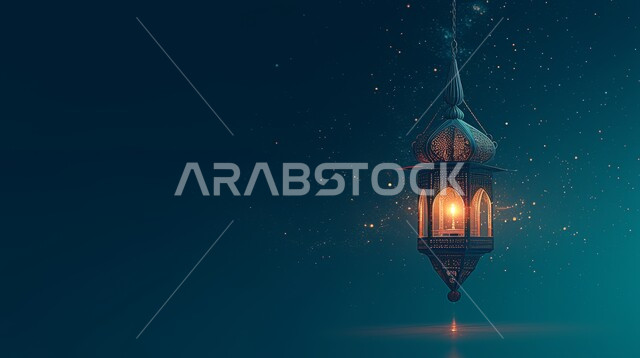 فانوس معلق معدني مزخرف مضيء، تحف اسلامية تقليدية للاحتفال بقدوم شهر الخير، الزينة والاكسسوارات العربية والفن الإسلامي، أنوار وديكورات في الأجواء الرمضانية الروحانية، خلفية ملونة