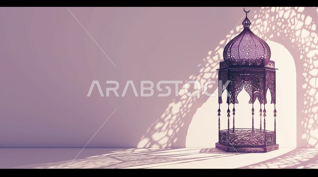 فانوس عربي تقليدي معدني مزخرف ، إضاءة وزينة شهر رمضان، الإحتفال والبهجه بقدوم شهر رمضان، ديكورات وأنوار، اجواء رمضانية رائعه، الاستعداد لدخول شهر رمضان المبارك، خلفية بيج