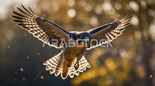Training and taming birds of prey and predators, the establishment of the Falcon Club during the annual hunting season in the Kingdom of Saudi Arabia, pride in the ancient Saudi heritage in raising falcons, a falcon flying in one of the nature reserves, a symbol of strength, challenge and sharp eyesight