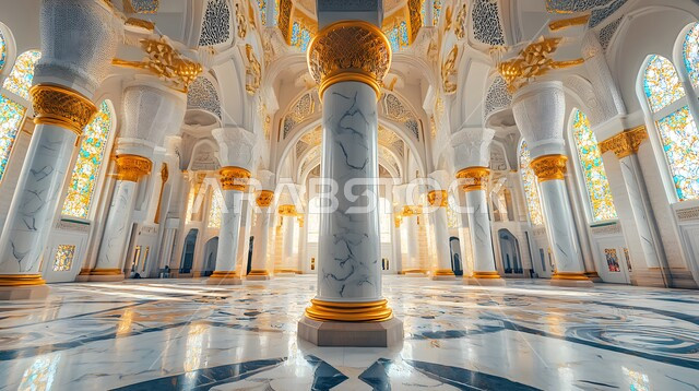  الفن الهندسي المعماري لمسجد عربي عريق، مفهوم العبادة والتقرب إلى الله تعالى، التصاميم والديكورات الداخلية الأنيقة للمساجد، النقوش والزخارف للاعمدة والاقواس على الطراز الاسلامي