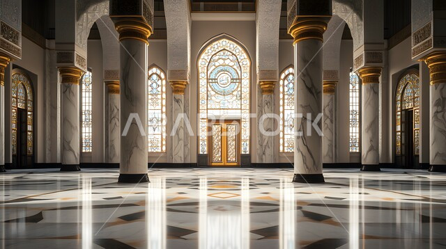  الفن الهندسي المعماري لمسجد عربي عريق، مفهوم العبادة والتقرب إلى الله تعالى، التصاميم والديكورات الداخلية الأنيقة للمساجد، النقوش والزخارف للاعمدة والاقواس على الطراز الاسلامي