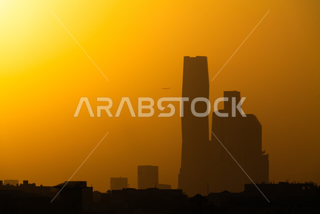 King Abdullah Financial District (KAFD) in Riyadh, Saudi Arabia, silhouette of financial and economic towers and commercial facilities built in modern architectural style, famous tourist places and landmarks