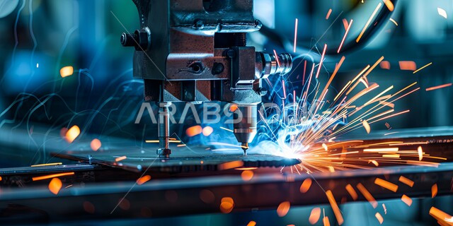 مهارة إتقان العمل في مصنع الحدادة, أعمال ومشاريع البناء في المملكة, قص الحديد بوساطة المنشار الكهربائي, تطاير الشرر عند قص الفولاذ