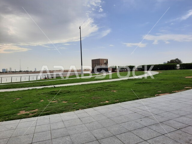 Gardens and parks in Jeddah Corniche in the Kingdom of Saudi Arabia, trees and green plants, famous landmarks, picturesque nature, tourism in Saudi Arabia
