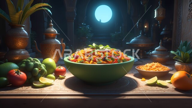 طبق من سلطة الفواكه اللذيذ، فواكه طازجة مشكلة، اطباق عربية وماكولات شرقية، وجبة صحية و مقبلات