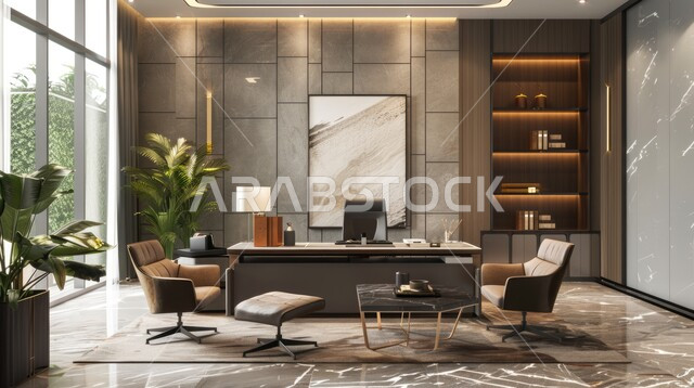 تجهيزات مكتبية حديثة بأثاث أنيق ومريح، تصاميم داخلية وديكورات راقية على الطراز الحديث, تصميم عصري لمكاتب شركات المملكة العربية السعودية, واجهات زجاجية ضخمة في مكتب العمل