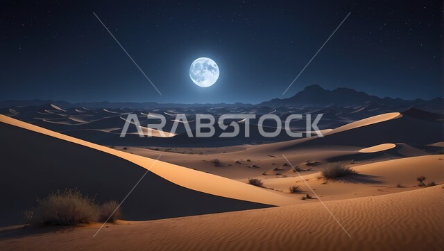 الكثبان الرملية في الصحراء في وقت المساء، الرمال الناعمة والطبيعية، تلال رملية التضاريس الصحراوي