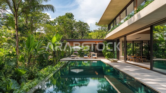 Villas and residential apartments in Saudi Arabia, large swimming pool ...