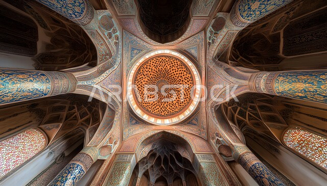 سقف مسجد به نقوش مرسومة بشكل جميل ومنحوتات معقدة
