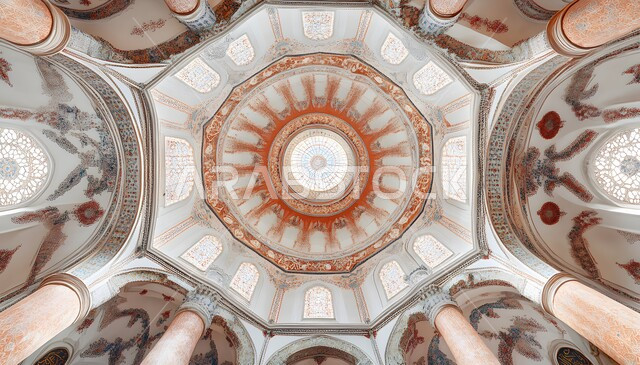 سقف مسجد به نقوش مرسومة بشكل جميل ومنحوتات معقدة