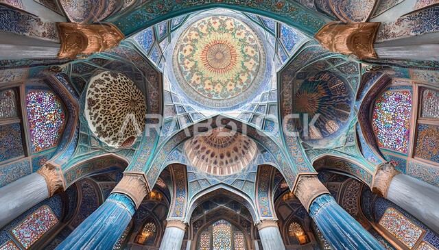 سقف مسجد به نقوش مرسومة بشكل جميل ومنحوتات معقدة