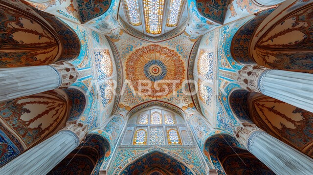 سقف مسجد به نقوش مرسومة بشكل جميل ومنحوتات معقدة
