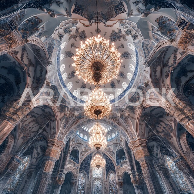سقف مسجد به نقوش مرسومة بشكل جميل ومنحوتات معقدة