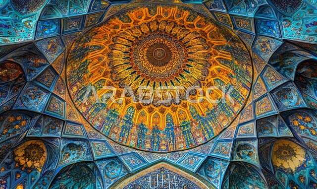 سقف مسجد به نقوش مرسومة بشكل جميل ومنحوتات معقدة