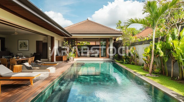 تصاميم عصرية مع واجهات زجاجية مطلة على حوض السباحة، فيلا بيضاء حديثة مع مسبح كبير أمامها، الفن الهندسي المعماري على الطراز الحديث للفلل والشقق السكنية في المملكة العربية السعودية، ديكورات خارجية للمنازل مبتكرة وحديثة، الاهتمام بزراعة الاشجار الخضراء