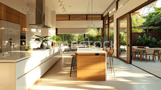 الفنون الهندسية المتميزة في تصميم طاولة الطعام المستطيلة، استخدام الطراز الفني الانيق في الأثاث المنزلي، شقق وفلل سكنية راقية في السعودية، مطبخ بديكورات داخلية عصرية فاخرة 