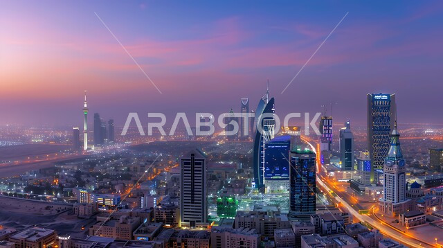 منظر تخيلي مستقبلي للتقدم والنمو العمراني, المباني والمنشآت التجارية الشاهقة في المملكة العربية السعودية, رؤية مستقبلية سعودية2030, الفن الهندسي المعماري للأبراج وناطحات السحاب, بناء مستقبل وحضاري ومتطور