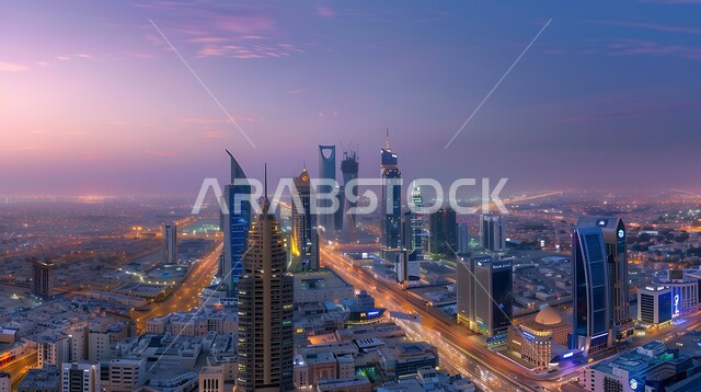 منظر تخيلي مستقبلي للتقدم والنمو العمراني, المباني والمنشآت التجارية الشاهقة في المملكة العربية السعودية, رؤية مستقبلية سعودية2030, الفن الهندسي المعماري للأبراج وناطحات السحاب, بناء مستقبل وحضاري ومتطور