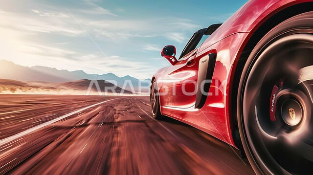 مغامرات السفاري على الكثبان الرملية، أنشطة صحراوية ممتعة، مغامرة شيقة على الرمال الذهبية الناعمة في صحاري المملكة العربية السعودية، قيادة سيارة رياضية باللون الاحمر وسط الصحراء، الاستمتاع بممارسة الهوايات