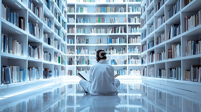 حب المطالعة والاستكشاف، صورة من الخلف لطالب خليجي يرتدي الثوب التقليدي يقوم بمراجعة الدروس اليومية، مفهوم الثقافة والتعليم والدراسة في المملكة العربية السعودية، الاستمتاع بقراء الكتب