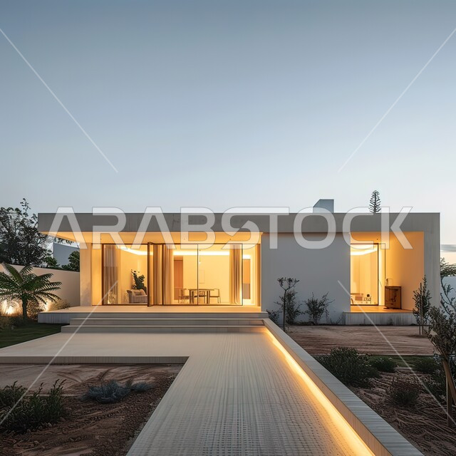 الفن الهندسي المعماري بواجهات ضخمة زجاجية, ديكورات وتصاميم خارجية عصرية متميزة على الطراز الحديث,  البناء الخارجي الحديث المتطور للفنون الهندسية, الاهتمام بزراعة الأشجار.