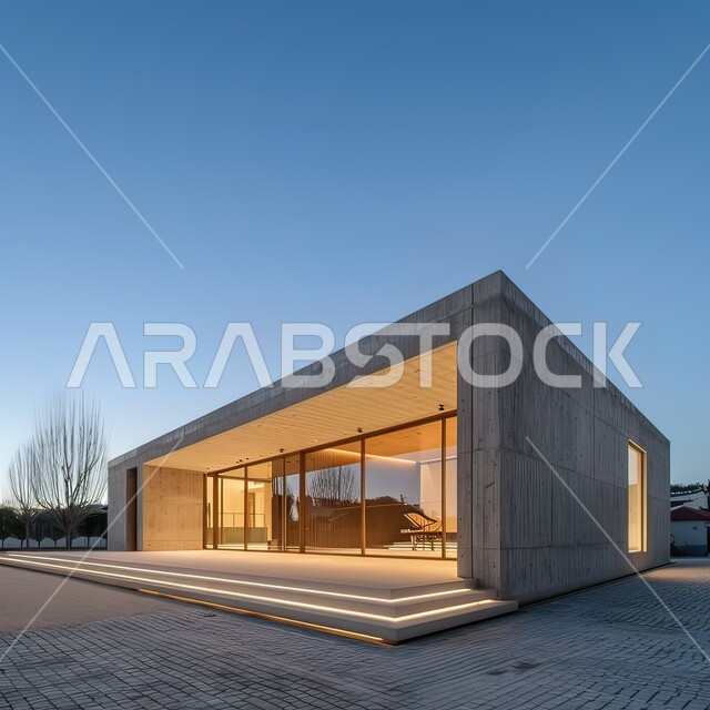 الفن الهندسي المعماري بواجهات ضخمة زجاجية, ديكورات وتصاميم خارجية عصرية متميزة على الطراز الحديث,  البناء الخارجي الحديث المتطور للفنون الهندسية, الاهتمام بزراعة الأشجار.