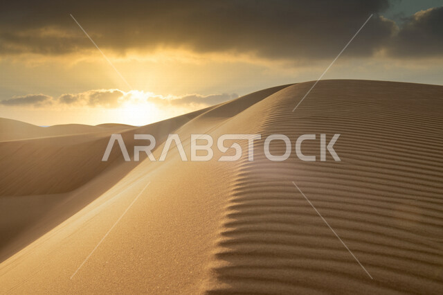 صورة جمالية خلابة لغروب وشروق الشمس الإبداعي من الصحراء, جمال الطبيعة الصحراوية الخلابة في وقت غروب وشروق الشمس منظر رائع وخلاب في سماء السعودية