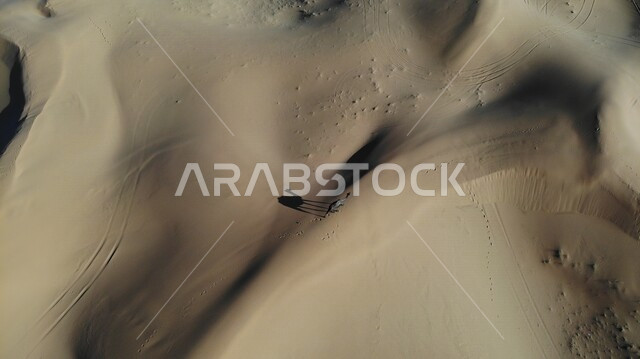  صورة إبداعية ظلية لجمل (الإبل) من الحيوانات الصحراوية شديدة الصبر والتحمل تمشي في الصحراء بالسعودية , الجمل سفينة الصحراء , السياحة الصحراوية