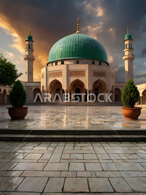 المعالم الدينية الإسلامية المقدسة, القبب والمآذن الشامخة, أداء الفرائض والصلوات والتقرب إلى الله، مجسم ثلاثي الأبعاد لمسجد بتصميم على الطراز الاسلامي، الفن الهندسي المعماري لبناء المساجد في المملكة العربية السعودية