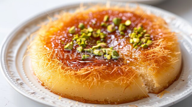 سكريات وحلويات بالقطر، طبق من حلا الكنافة المحشوة بالقشطة والمزينة بالفستق الحلبي، مأكولات ومطاعم في المملكة العربية السعودية، قطع الحلوى الشهية، وصفات شرقية مشهورة