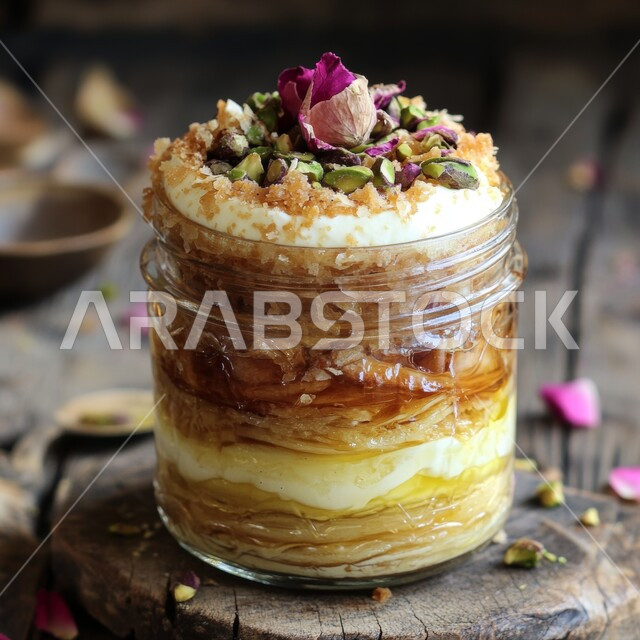 سكريات وحلويات بالقطر, وصفات شرقية مشهورة، طبقات من حلا الكنافة المحشوة بالقشطة والمزينة بالفستق الحلبي، قطع الحلوى الشهية، مطاعم ومأكولات في المملكة العربية السعودية