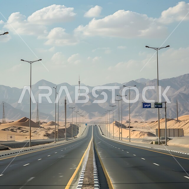 الحركة المرورية للسيارات في طريق صحراوي في المملكة، الطريق السريع الواصل بين الرياض والقصيم، طرق وشوارع اسفلتية في المناطق الصحراوية الطبيعة في السعودية، القمم والمرتفعات الجبلية 