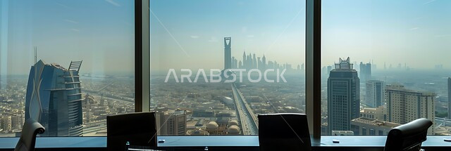 التقدم والنمو العمراني للمباني والمنشآت التجارية الشاهقة، واجهات زجاجية ضخمة، الفنون والتصاميم المعمارية الحديثة للأبراج وناطحات السحاب في الامارات العربية المتحدة، صورة بانورامية لبناء مستقبل حضاري متطور