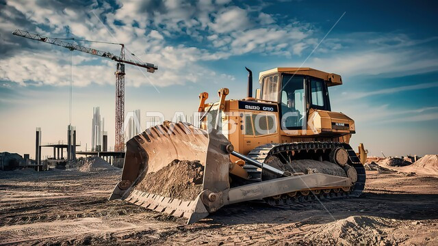 التطور والتحديث وإعادة الإعمار للمنشآت والمباني في المملكة العربية السعودية, آلات ومعدات ثقيلة, جرافة تعمل على رفع وتعبئة الرمال والحصى، مفهوم الهندسة والبناء والتطوير، مهن ووظائف هندسية
