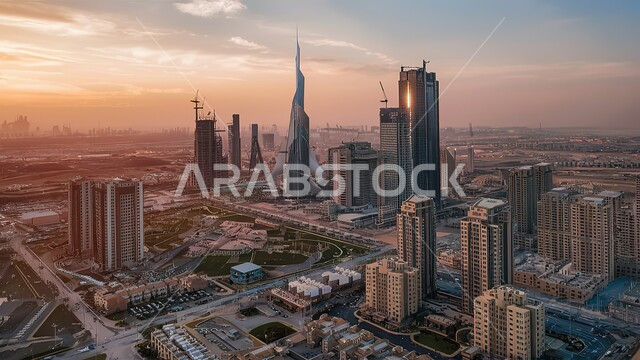 بناء مستقبل وحضاري ومتطور, المباني والمنشآت التجارية الشاهقة في المملكة العربية السعودية, رؤية مستقبلية سعودية2030, الفن الهندسي المعماري للأبراج وناطحات السحاب, منظر تخيلي مستقبلي للتقدم والنمو العمراني